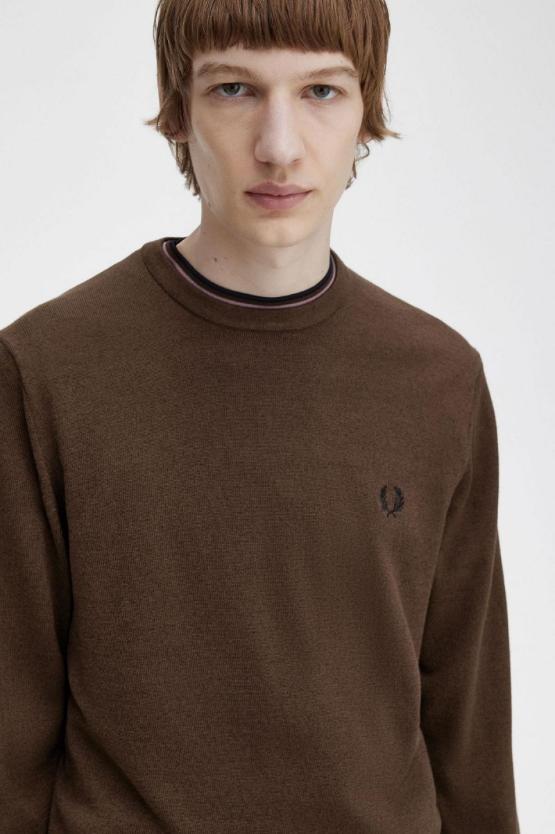 Fred Perry Classic Crew Neck Jumper Strikkevarer Herre Burnt Tobacco | NOJVR24190