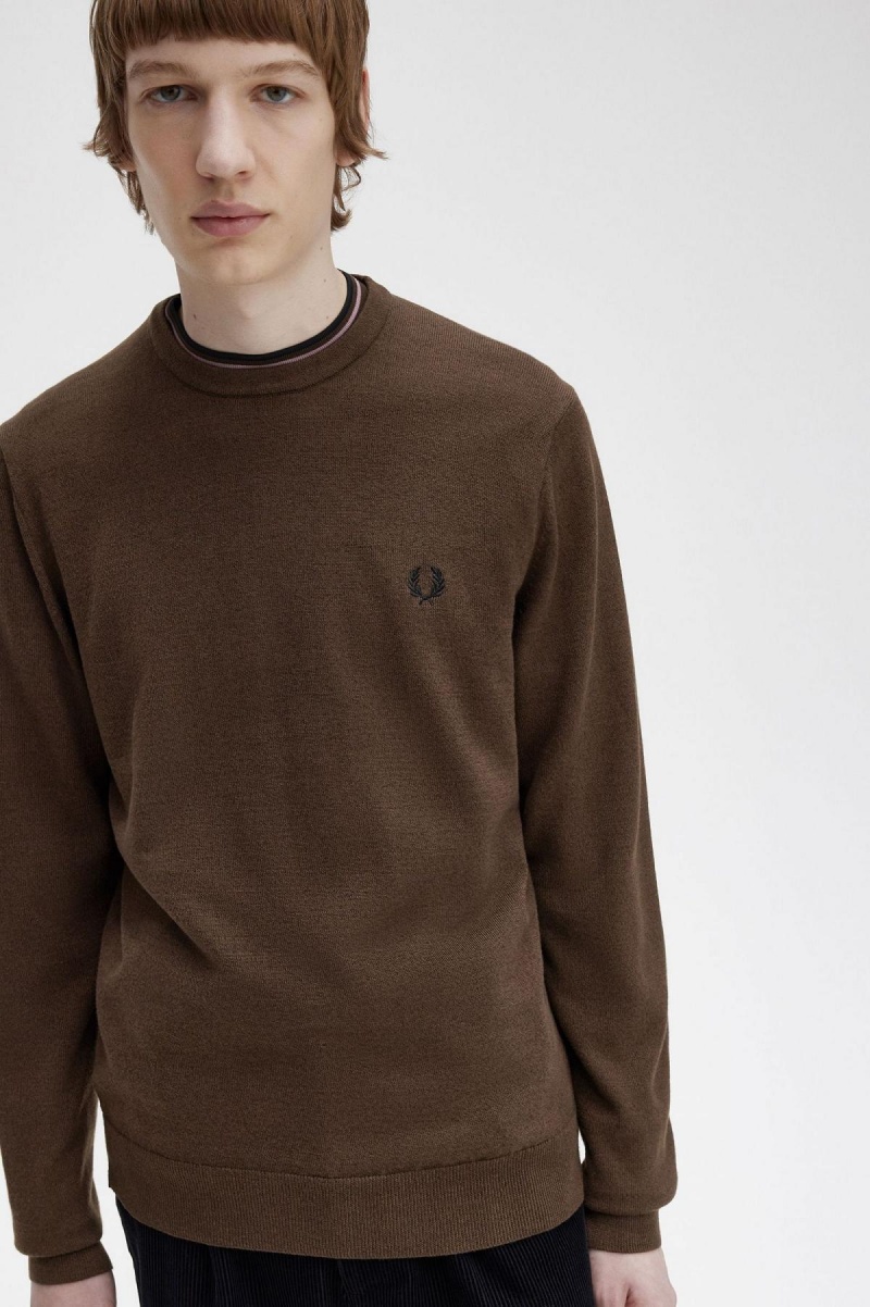 Fred Perry Classic Crew Neck Jumper Strikkevarer Herre Burnt Tobacco | NOJVR24190