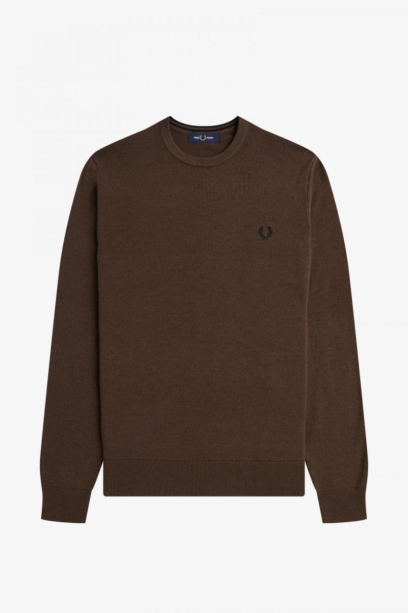 Fred Perry Classic Crew Neck Jumper Strikkevarer Herre Burnt Tobacco | NOJVR24190