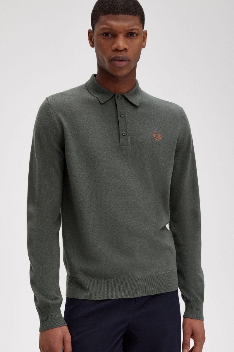 Fred Perry Classic Strikket Shirt Strikkevarer Herre Grønn | NOIIZ60551