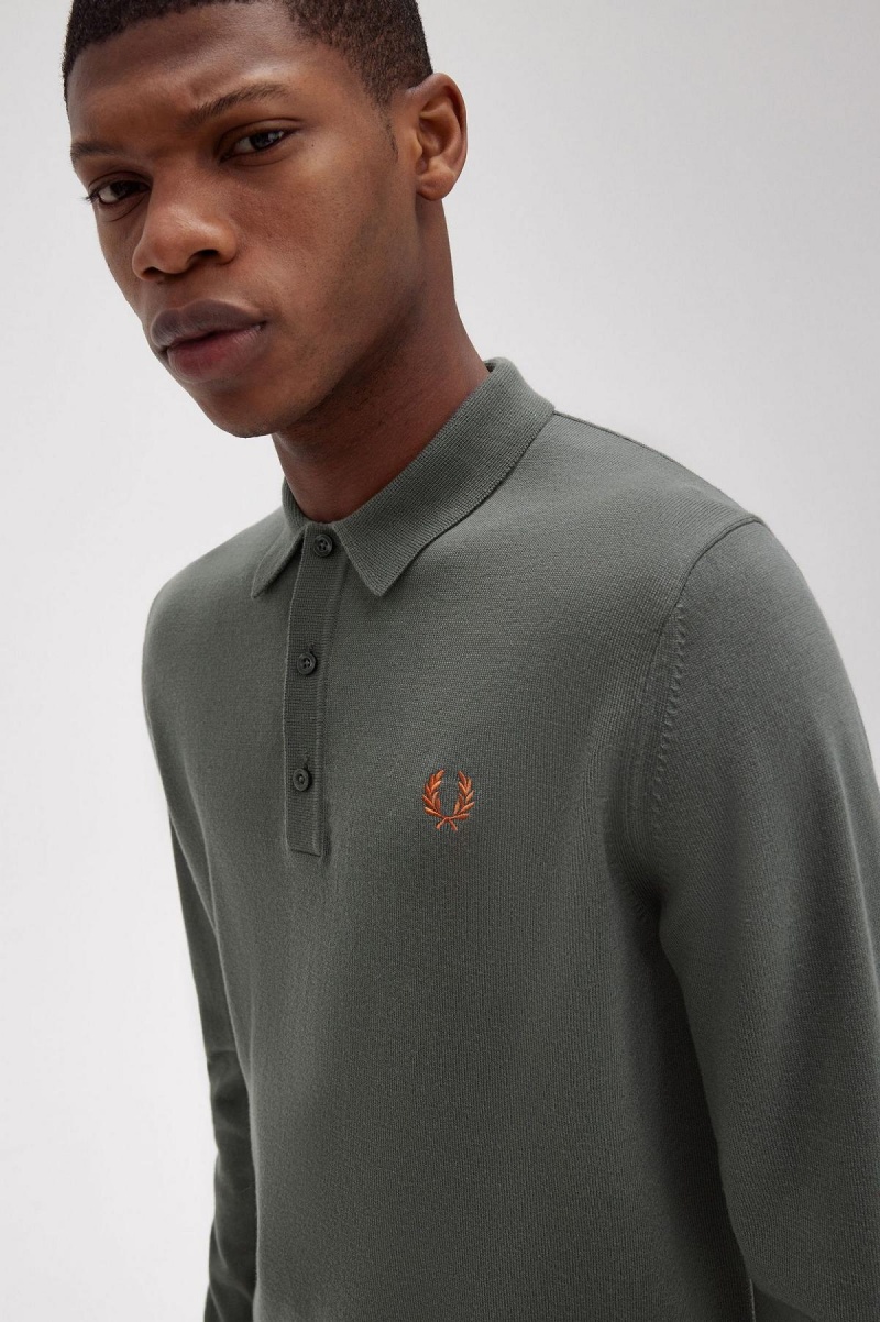 Fred Perry Classic Strikket Shirt Strikkevarer Herre Grønn | NOIIZ60551