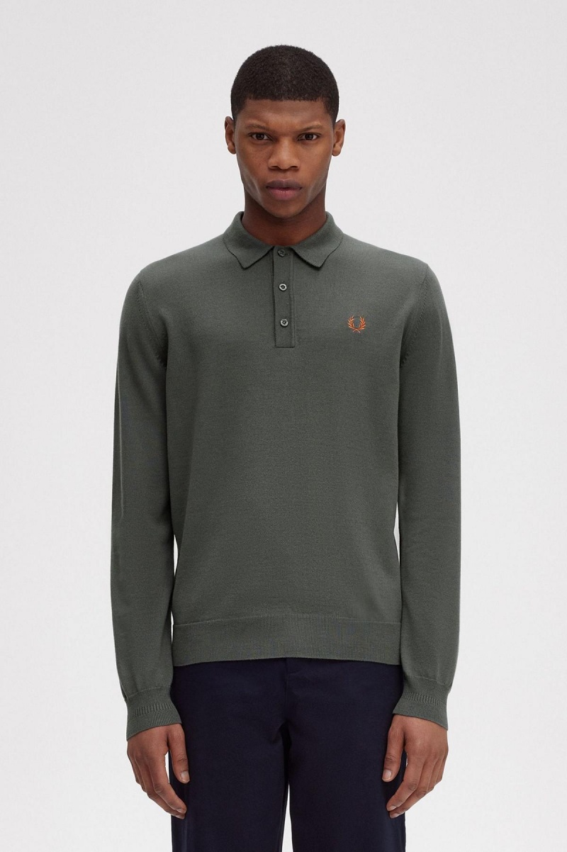 Fred Perry Classic Strikket Shirt Strikkevarer Herre Grønn | NOIIZ60551