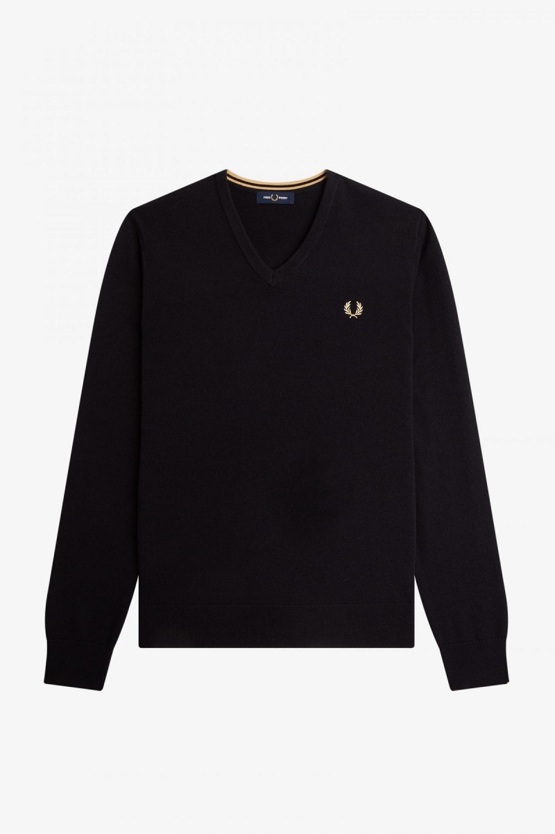 Fred Perry Classic V-Neck Jumper Strikkevarer Herre Svarte | SNOVO41546