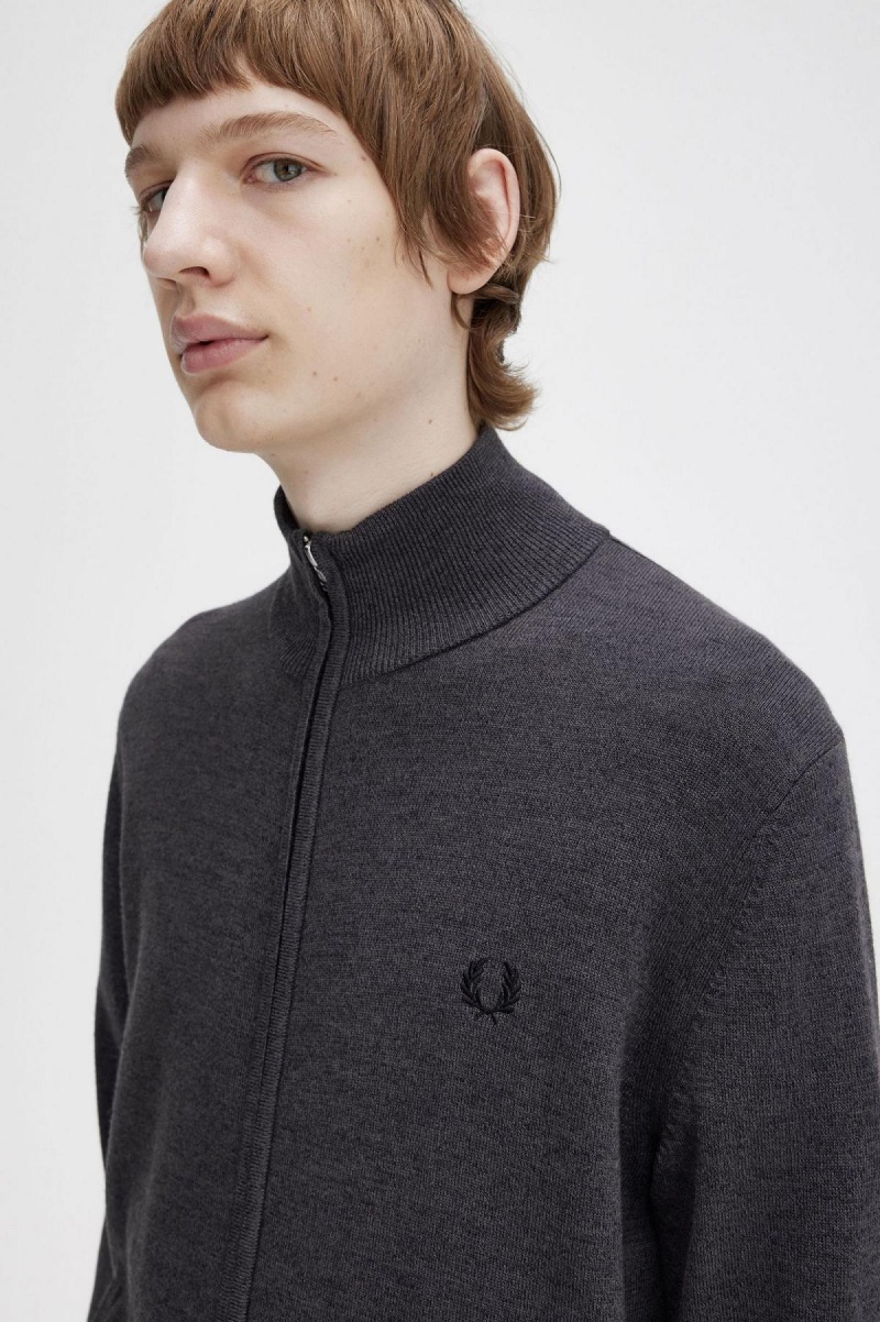 Fred Perry Classic Zip Through Cardigan Strikkevarer Herre Mørke Grå | ENOVG64440