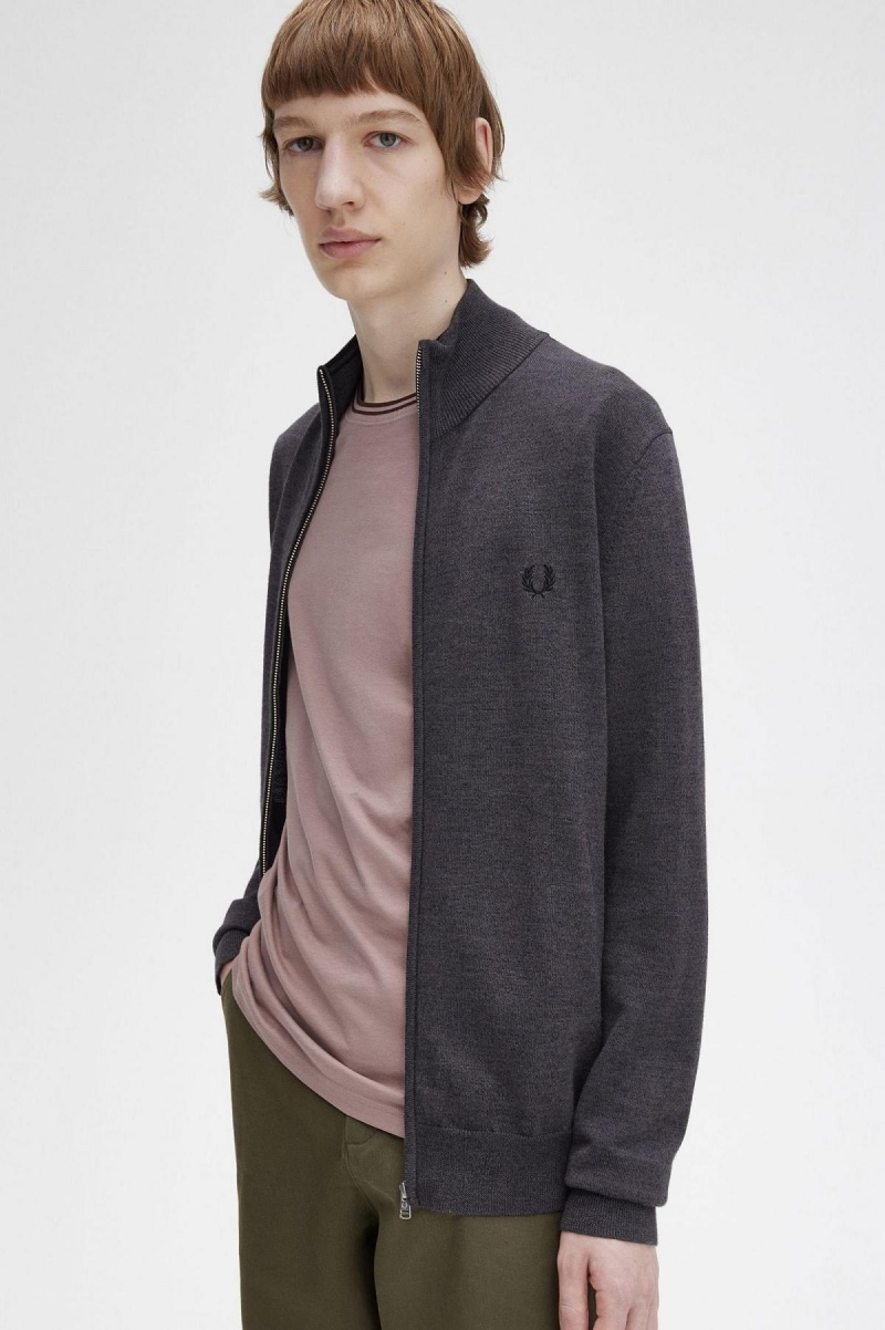 Fred Perry Classic Zip Through Cardigan Strikkevarer Herre Mørke Grå | ENOVG64440