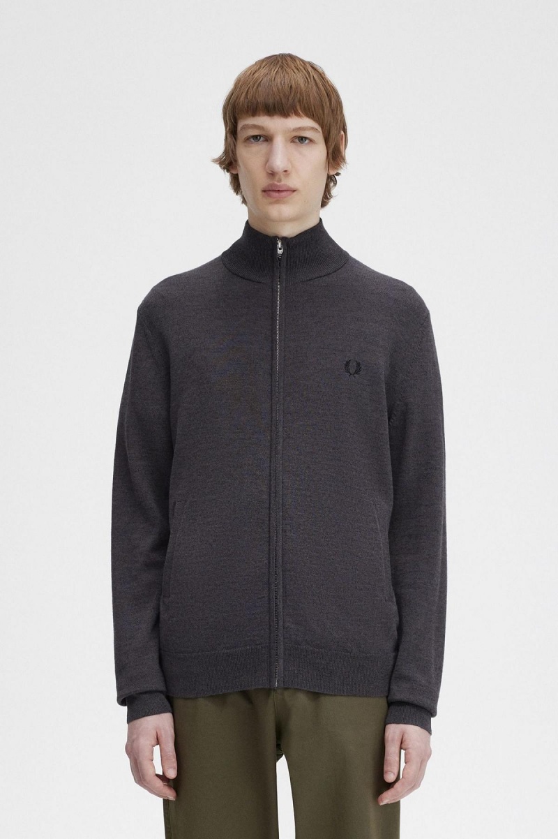 Fred Perry Classic Zip Through Cardigan Strikkevarer Herre Mørke Grå | ENOVG64440