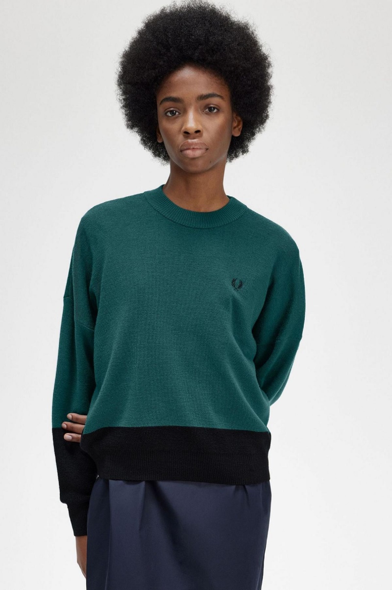 Fred Perry Colour Block Jumper Strikkevarer Dame Blå | SNOVO32429