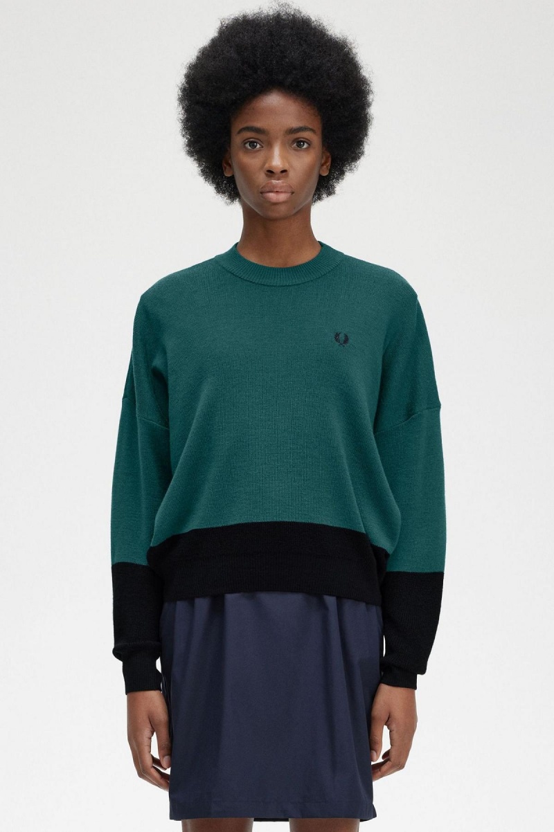 Fred Perry Colour Block Jumper Strikkevarer Dame Blå | SNOVO32429