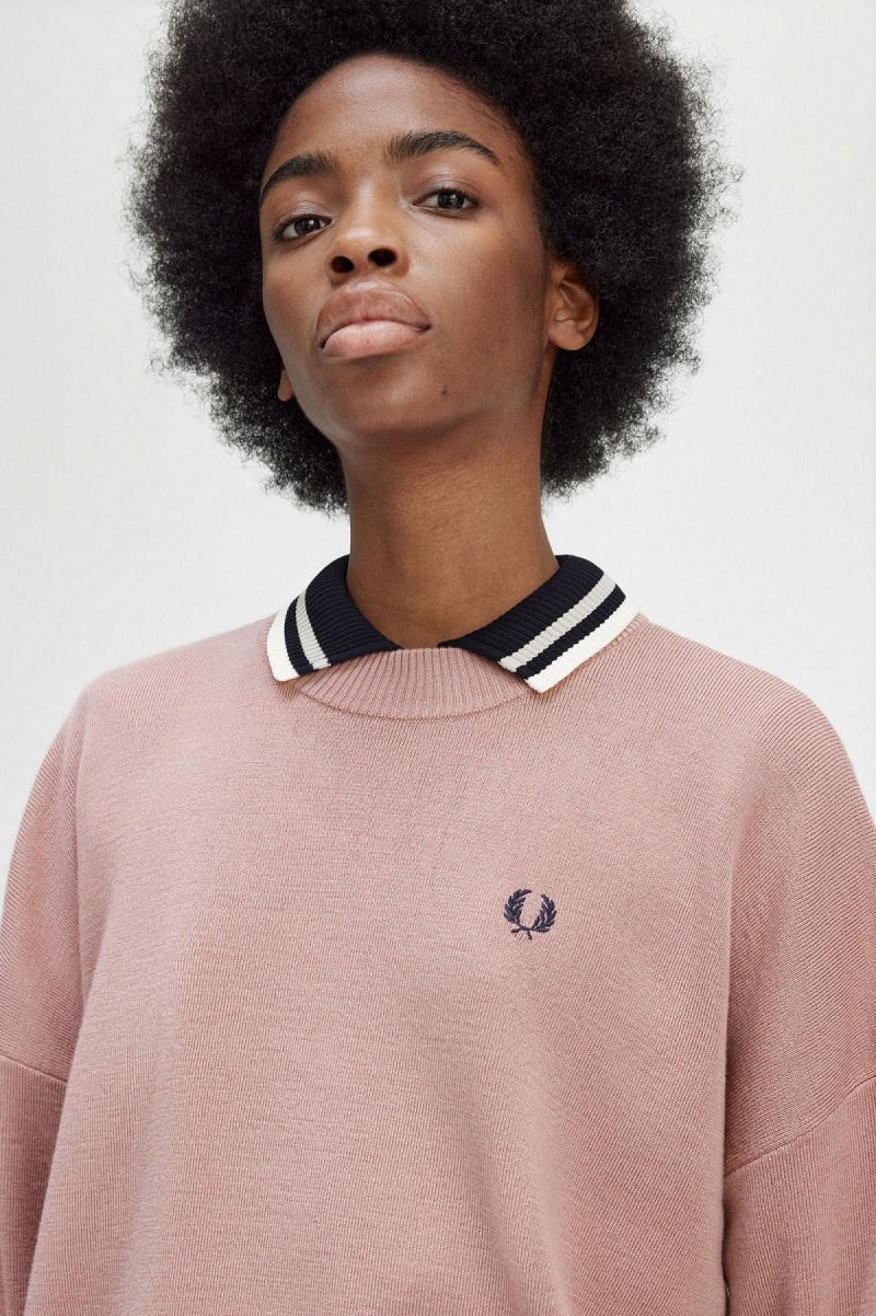 Fred Perry Colour Block Jumper Strikkevarer Dame Rosa Rosa | QNOUV80310