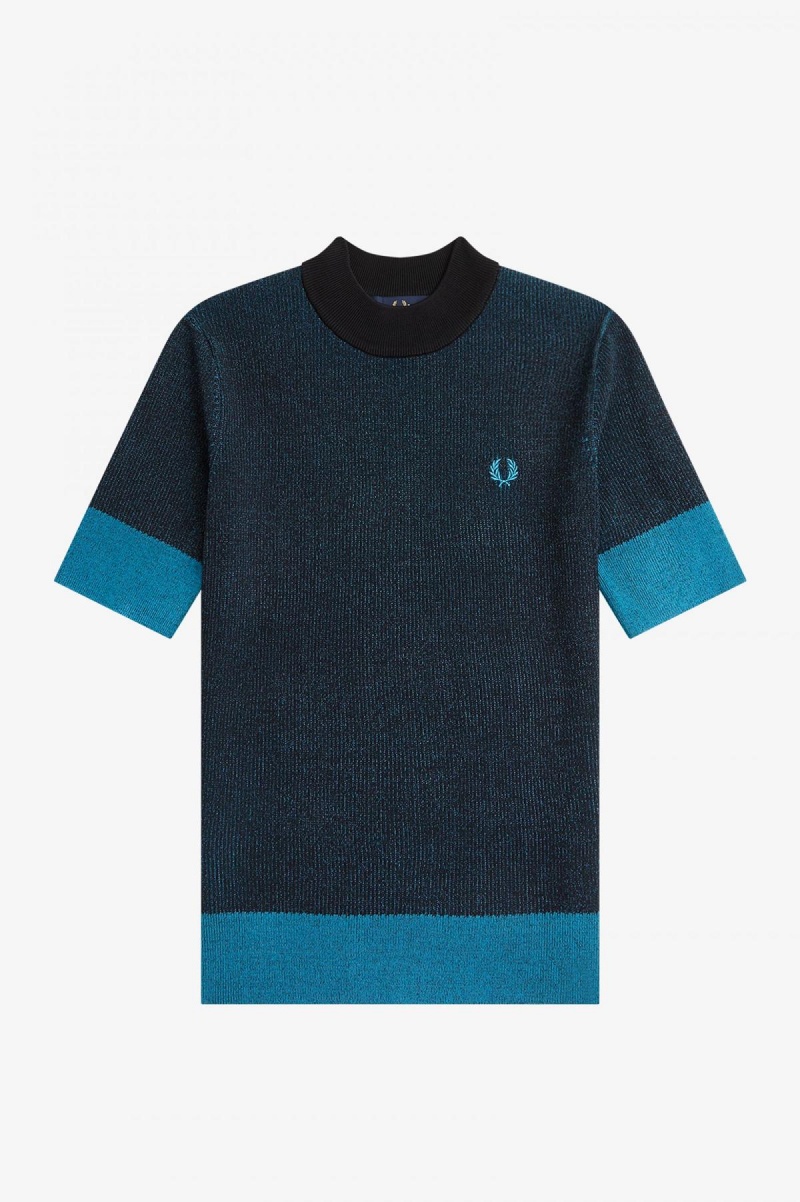 Fred Perry Contrast Rib Kort Sleeve Jumper Strikkevarer Dame Svarte | NODFL23009