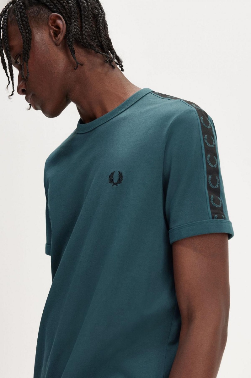 Fred Perry Contrast Tape Ringer T-skjorte Herre Blå Svarte | NOJKU40874