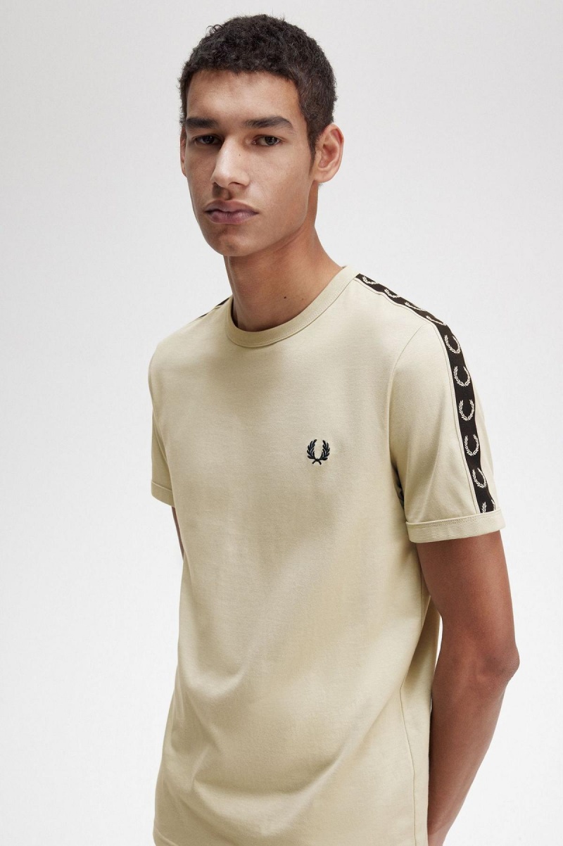 Fred Perry Contrast Tape Ringer T-skjorte Herre Lyse Svarte | BNOSD35422