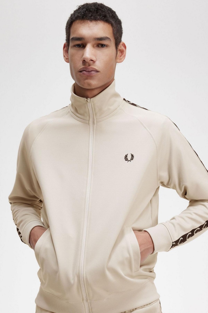 Fred Perry Contrast Tape Track Jacket Treningsdress Herre Lyse Svarte | NOEAH54908