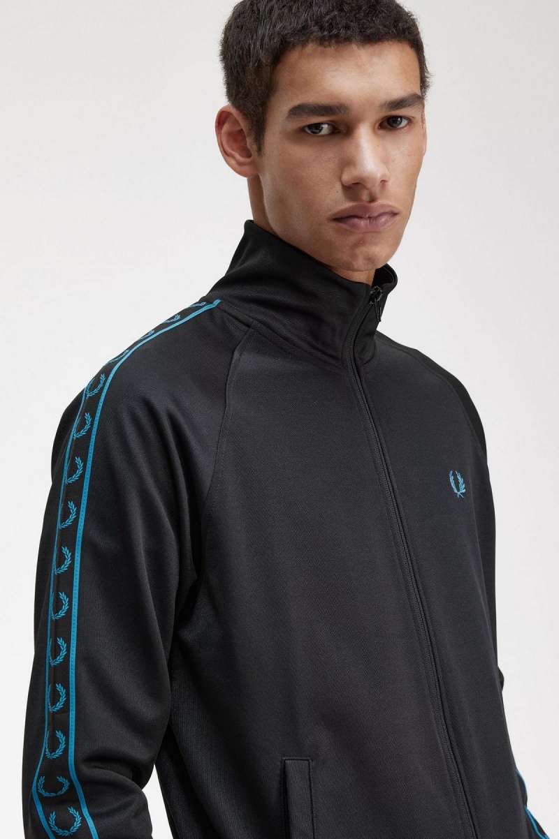 Fred Perry Contrast Tape Treningsjakke Herre Svarte Blå | NONZX85225