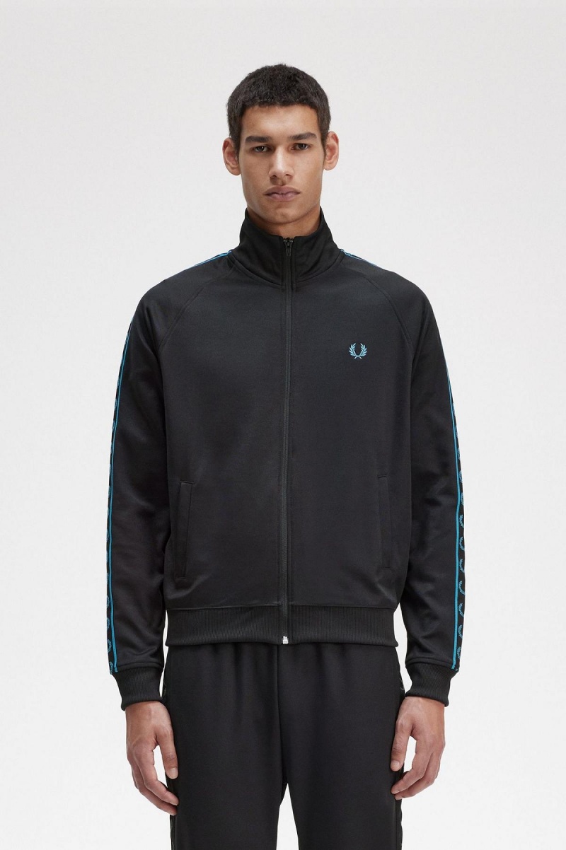 Fred Perry Contrast Tape Treningsjakke Herre Svarte Blå | NONZX85225