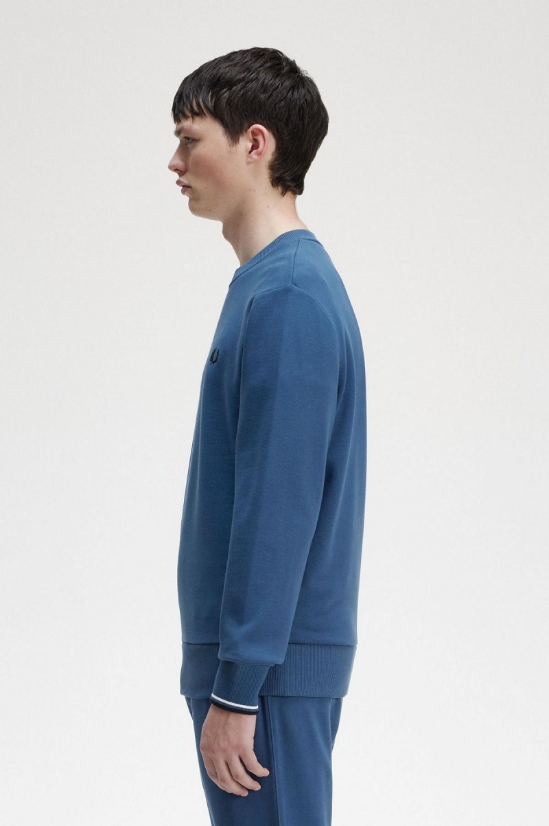 Fred Perry Crew Neck Gensere Herre Blå | ANODF44476