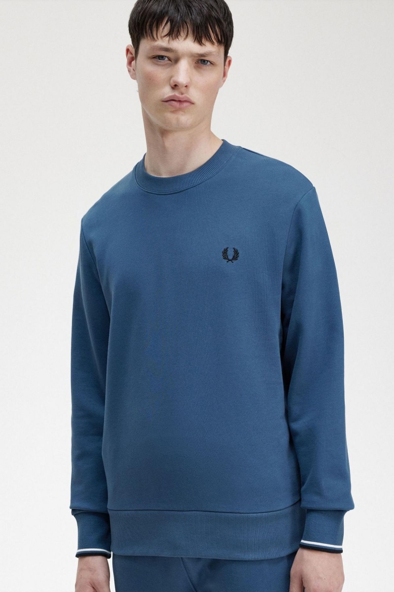 Fred Perry Crew Neck Gensere Herre Blå | ANODF44476