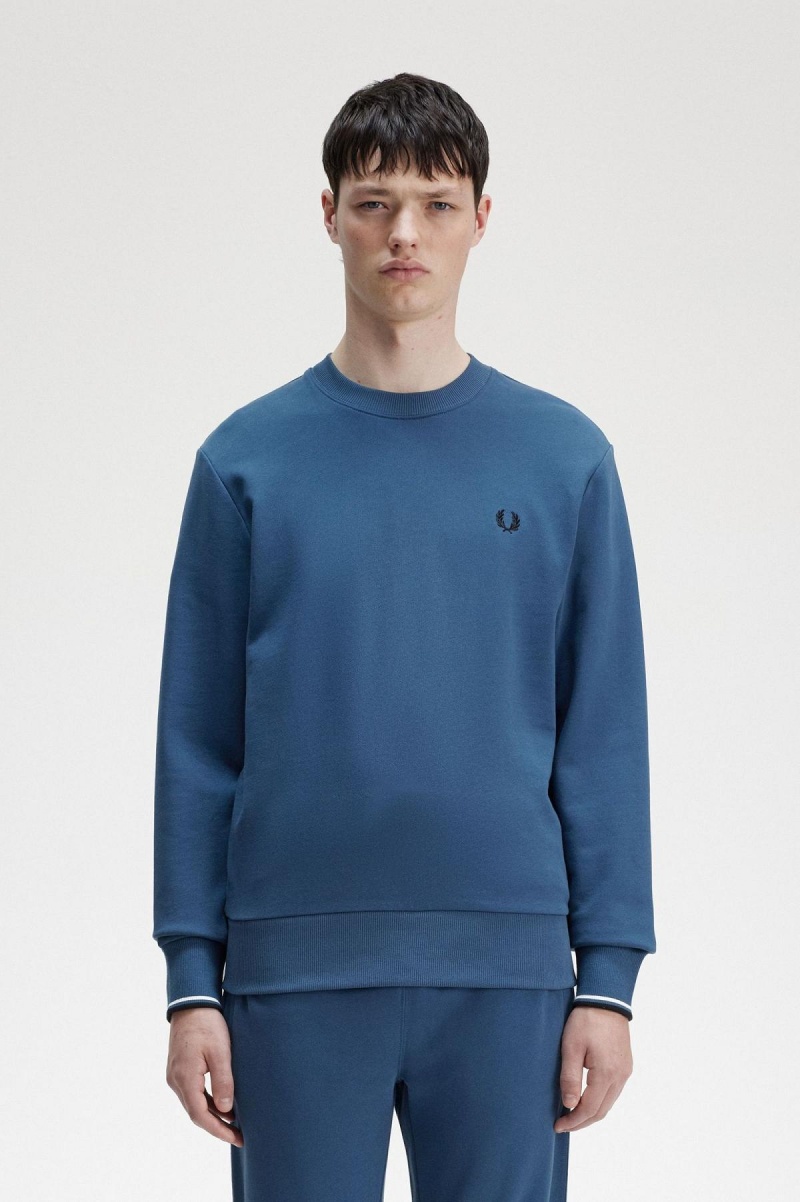 Fred Perry Crew Neck Gensere Herre Blå | ANODF44476