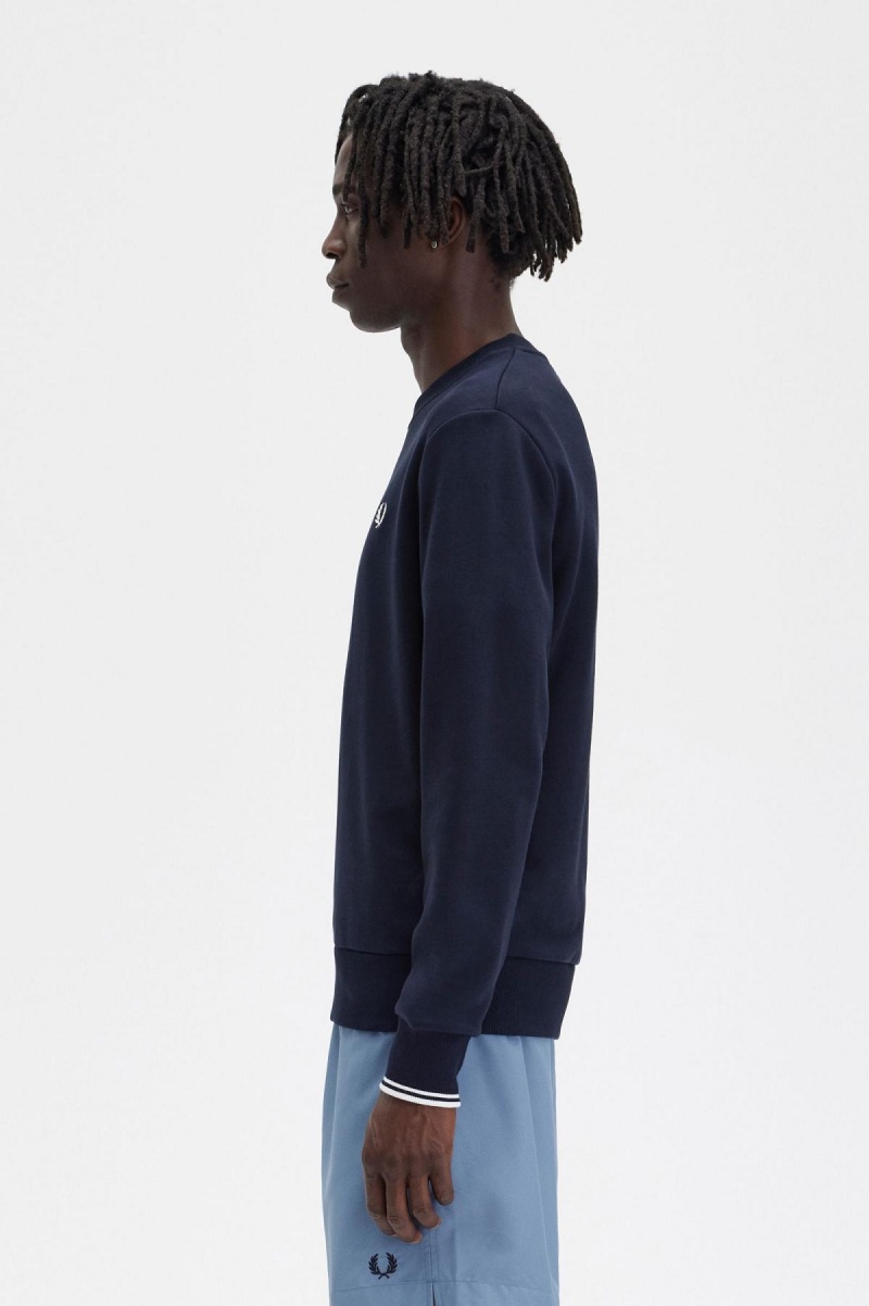 Fred Perry Crew Neck Gensere Herre Marineblå | BNOSO58330