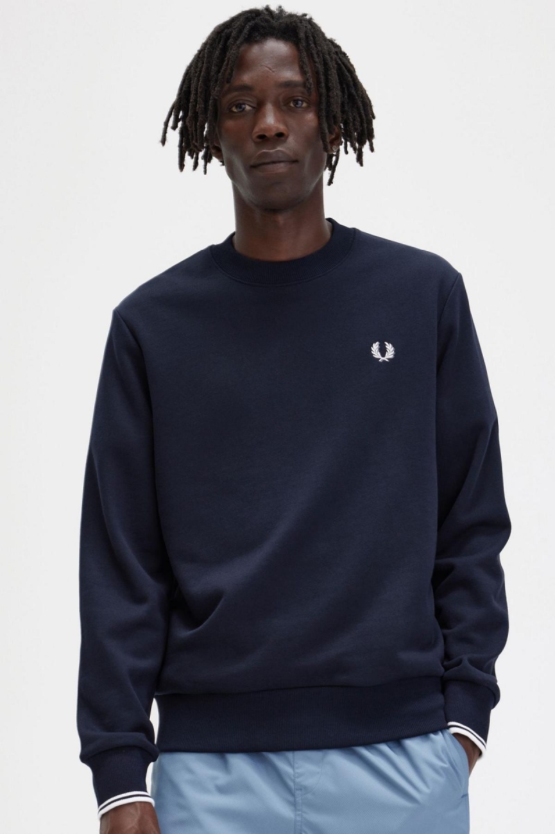 Fred Perry Crew Neck Gensere Herre Marineblå | BNOSO58330