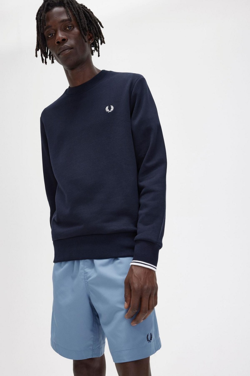 Fred Perry Crew Neck Gensere Herre Marineblå | BNOSO58330