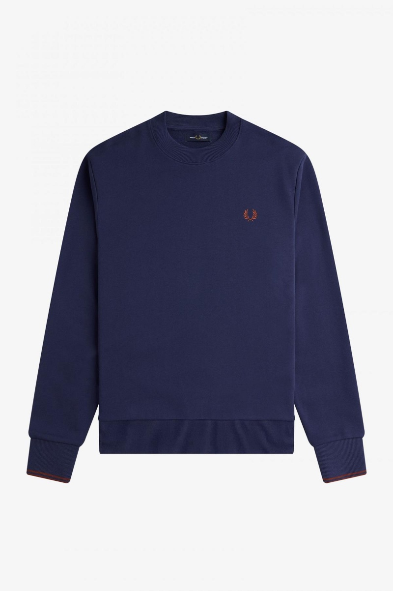 Fred Perry Crew Neck Gensere Herre Marineblå Brune | NOXBR87488