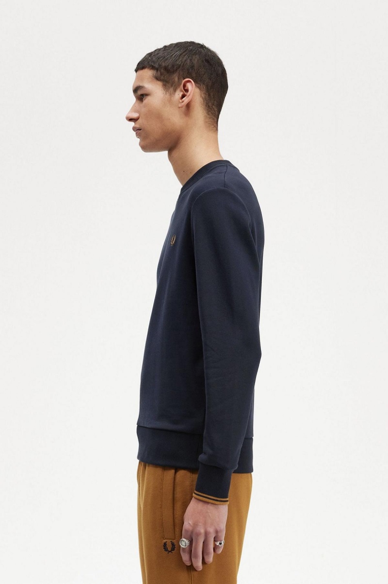 Fred Perry Crew Neck Gensere Herre Marineblå Mørke | NOICD96844