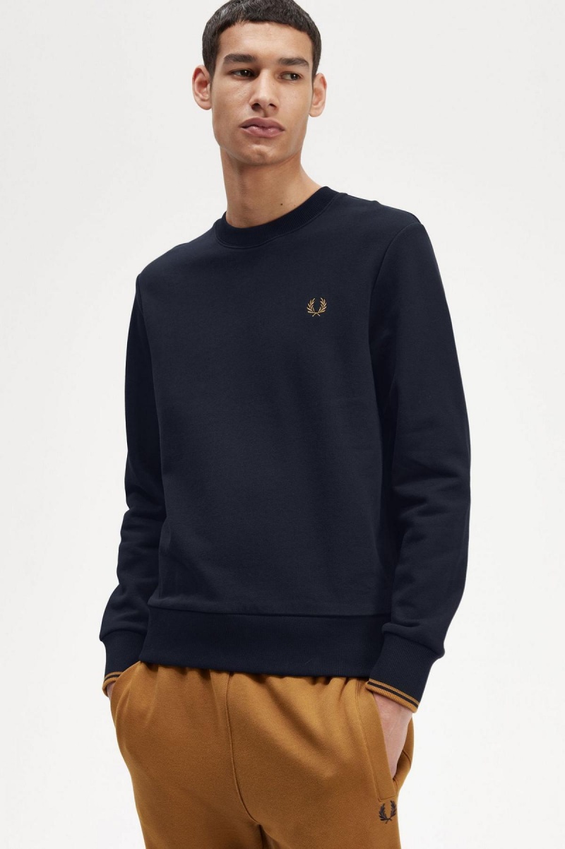 Fred Perry Crew Neck Gensere Herre Marineblå Mørke | NOICD96844