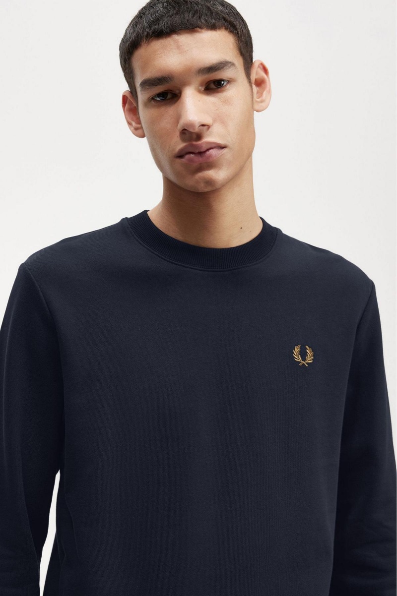 Fred Perry Crew Neck Gensere Herre Marineblå Mørke | NOICD96844