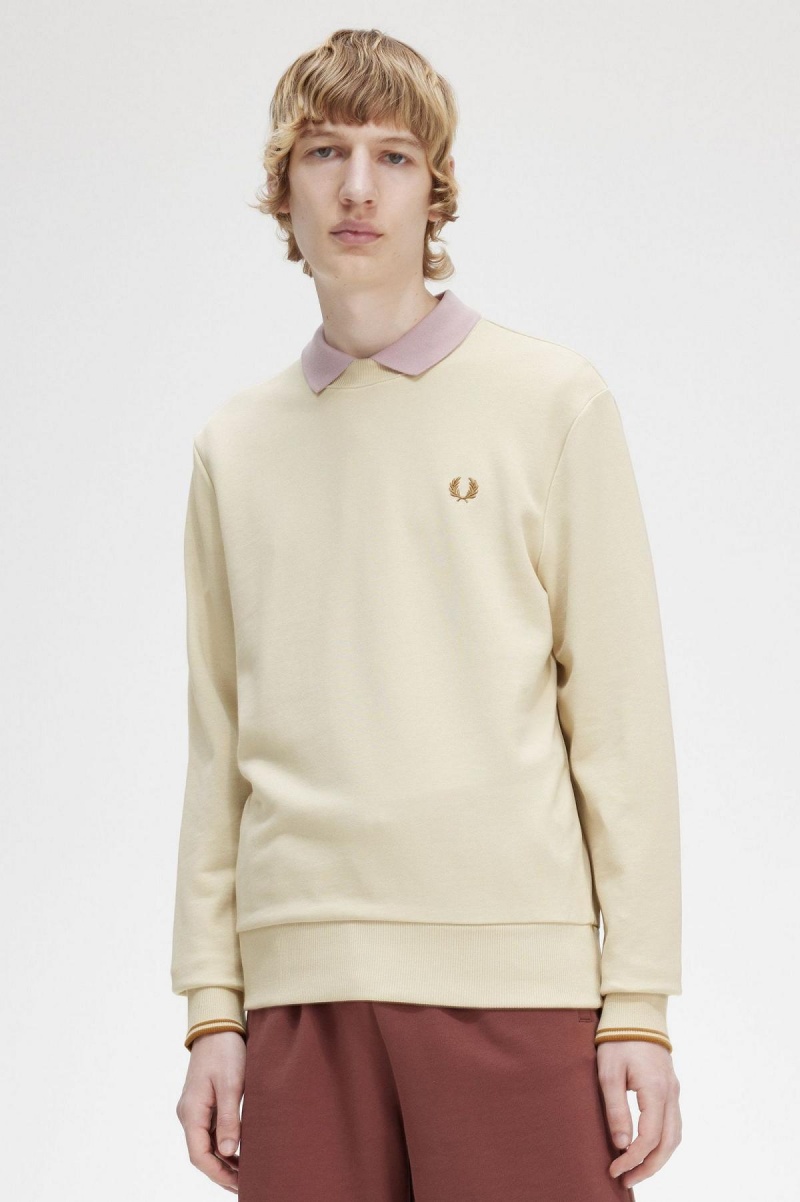 Fred Perry Crew Neck Gensere Herre Oatmeal | NOQCS17844