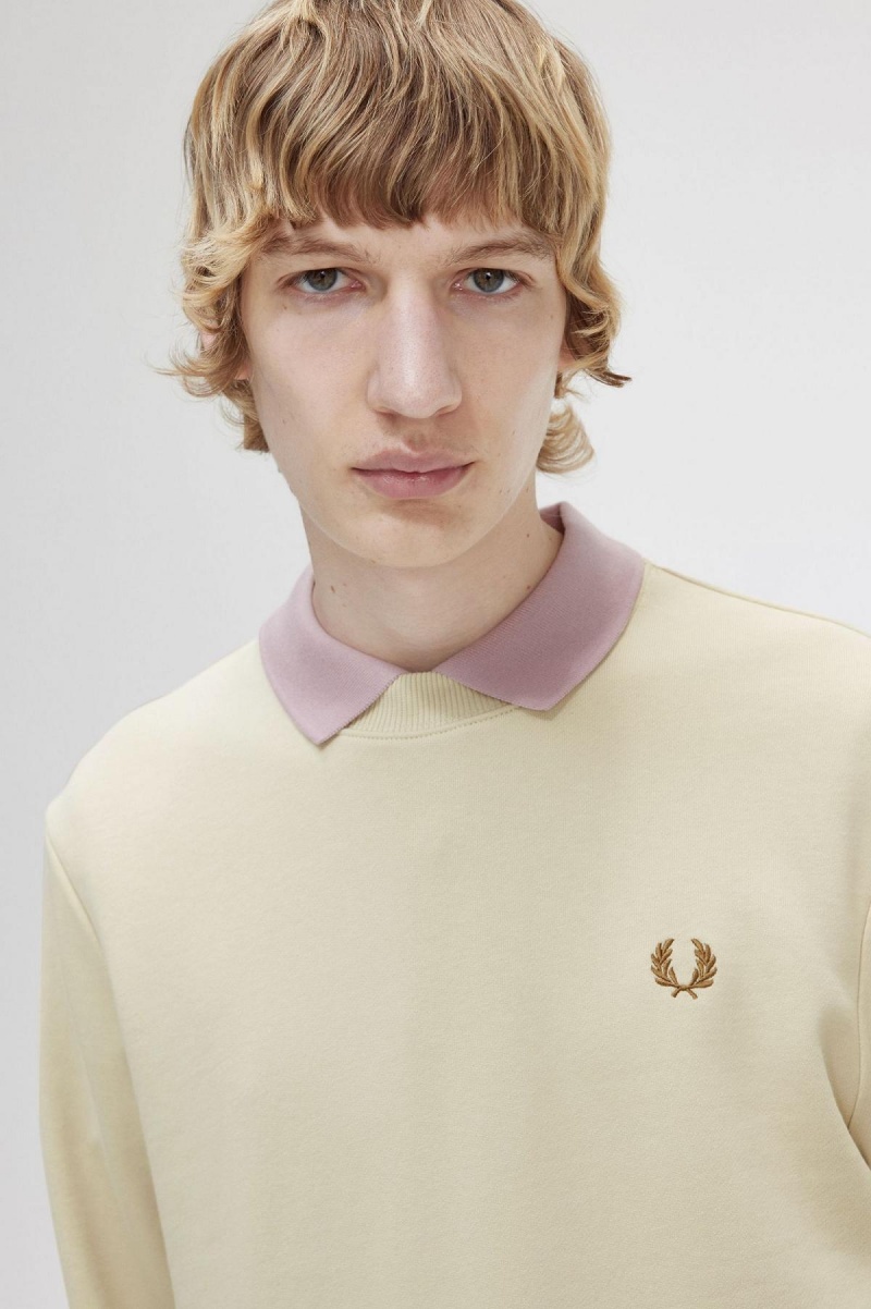 Fred Perry Crew Neck Gensere Herre Oatmeal | NOQCS17844