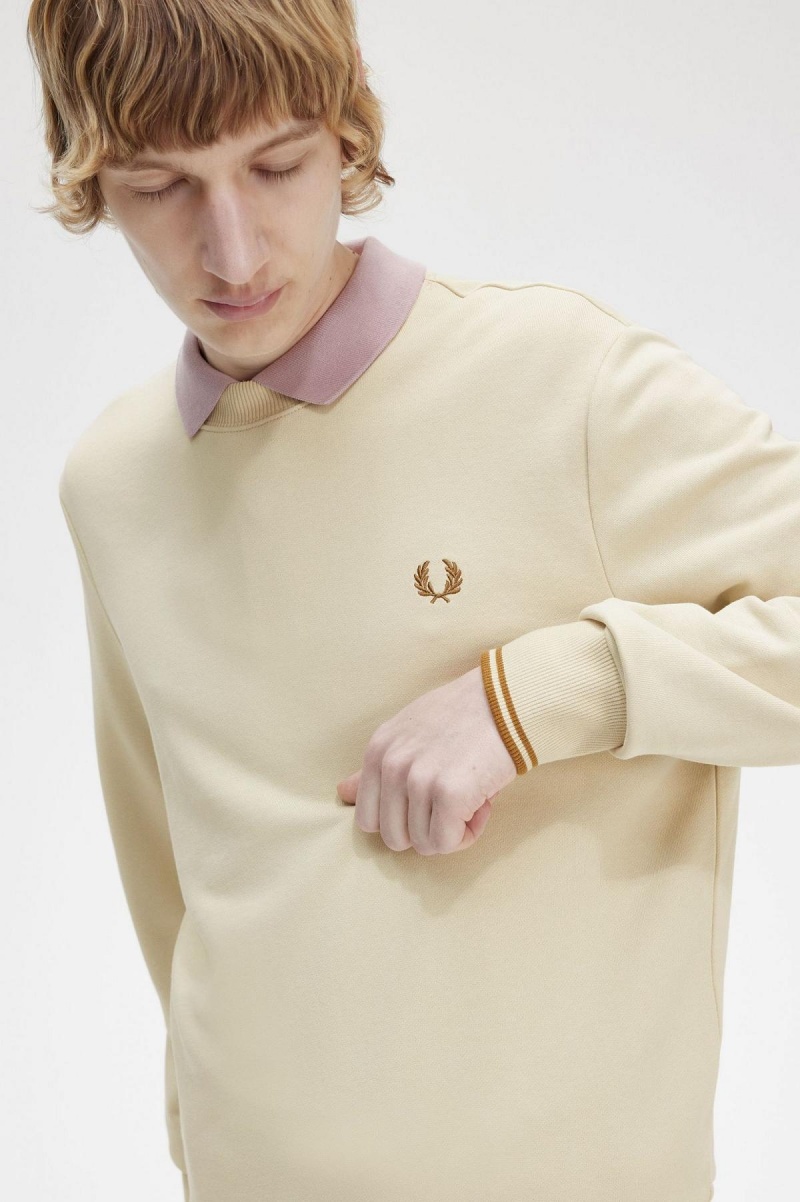 Fred Perry Crew Neck Gensere Herre Oatmeal | NOQCS17844