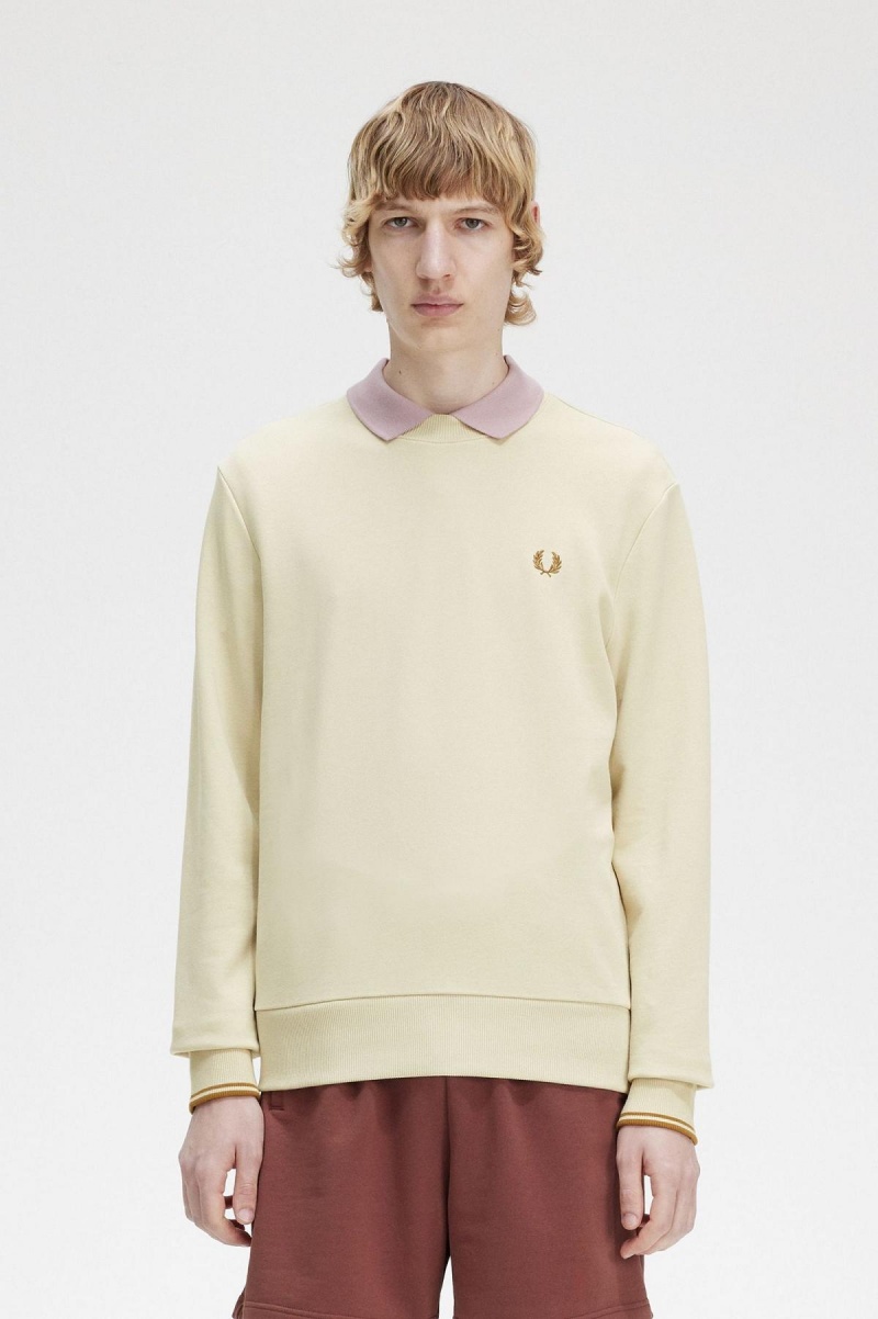 Fred Perry Crew Neck Gensere Herre Oatmeal | NOQCS17844