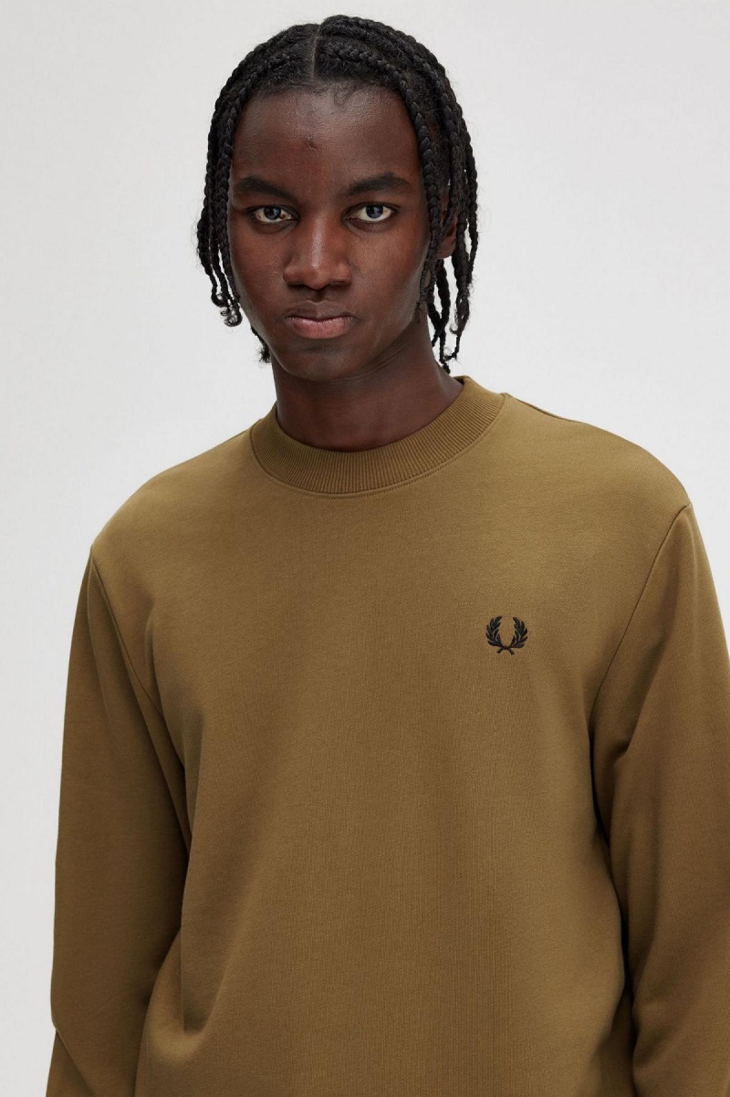 Fred Perry Crew Neck Gensere Herre Shaded Stone / Burnt Tobacco | NOJZR12514