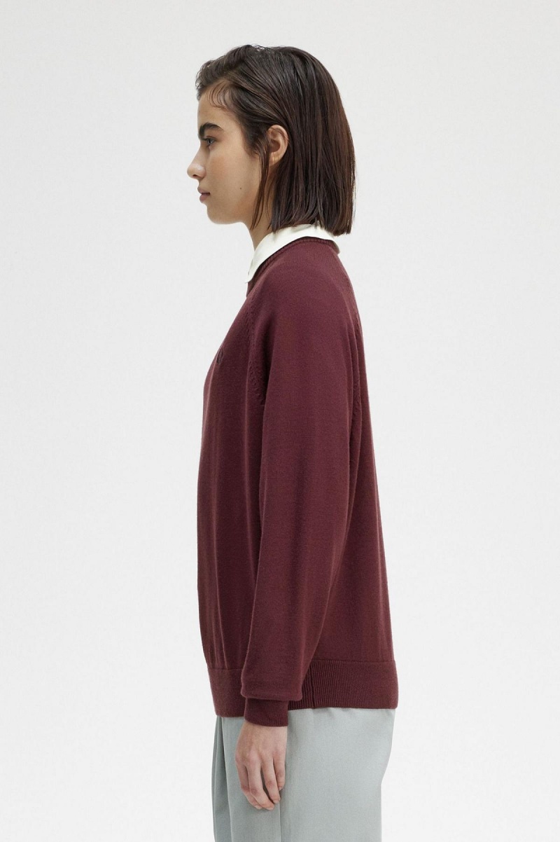 Fred Perry Crew Neck Jumper Strikkevarer Dame Oxblood | YNOGT95843