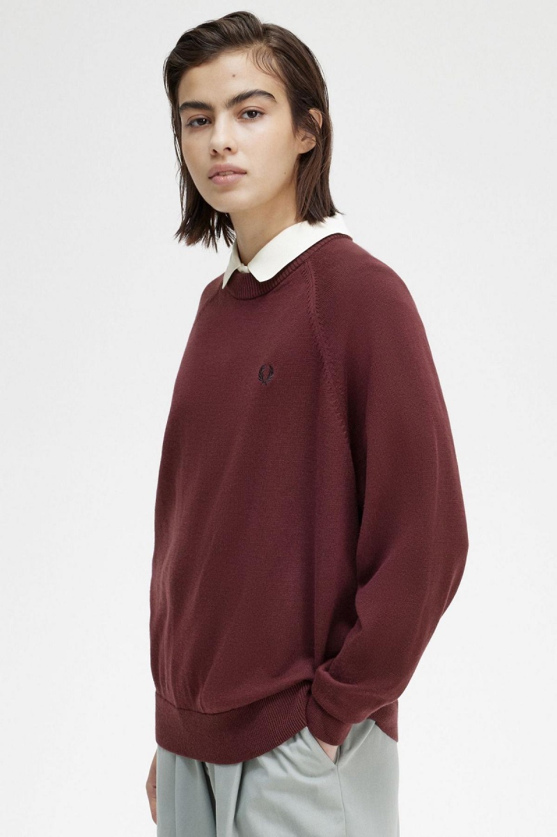 Fred Perry Crew Neck Jumper Strikkevarer Dame Oxblood | YNOGT95843