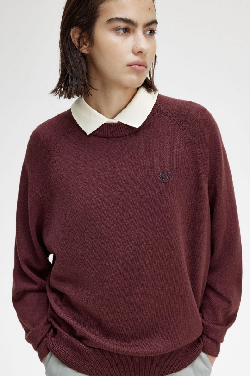 Fred Perry Crew Neck Jumper Strikkevarer Dame Oxblood | YNOGT95843