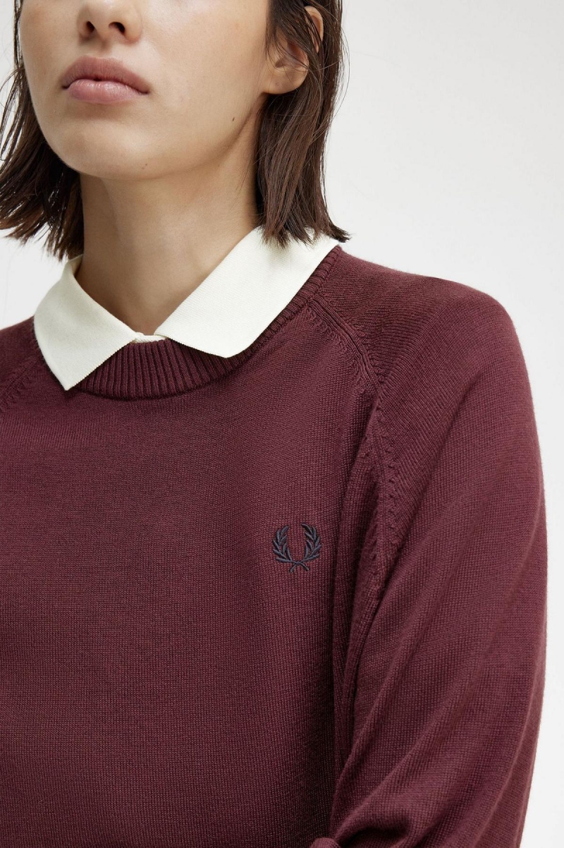 Fred Perry Crew Neck Jumper Strikkevarer Dame Oxblood | YNOGT95843