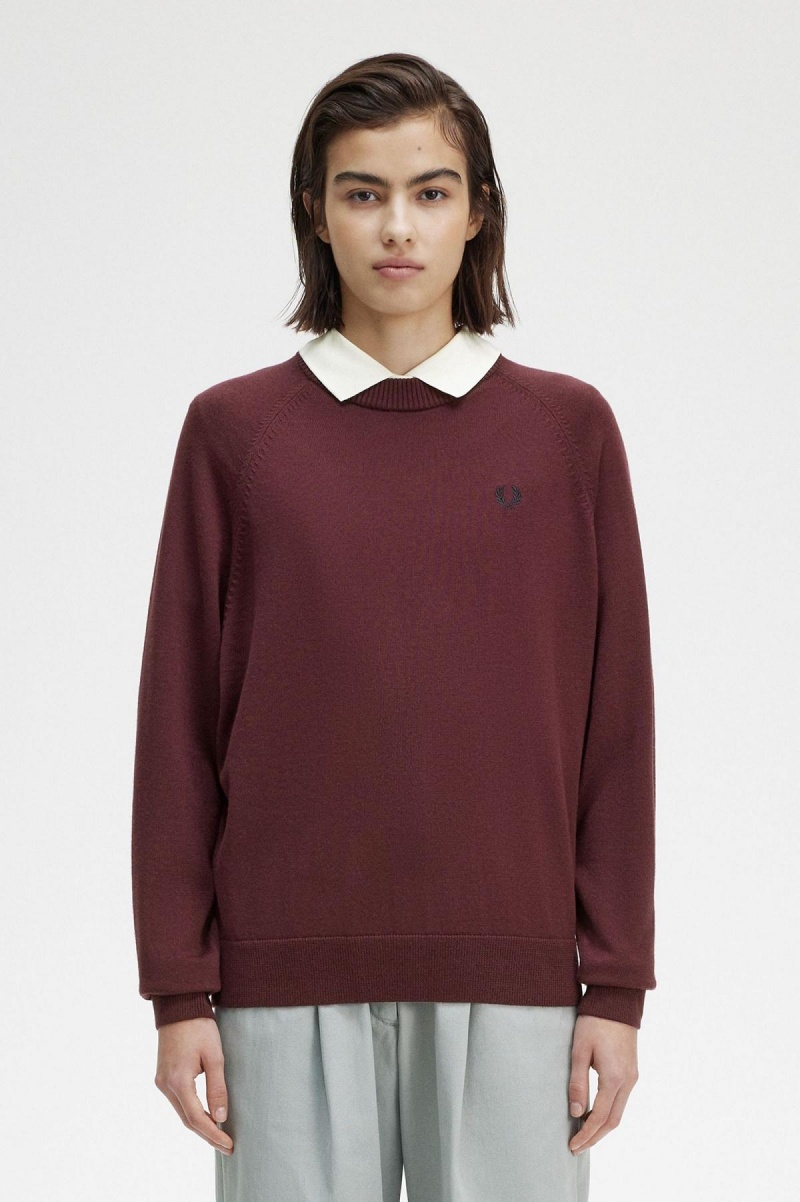 Fred Perry Crew Neck Jumper Strikkevarer Dame Oxblood | YNOGT95843