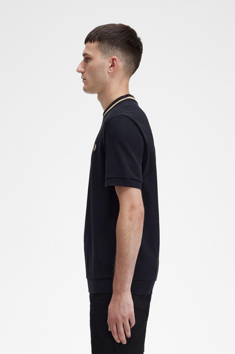 Fred Perry Crew Neck Piqué T-skjorte Herre Svarte | ENOHC10955