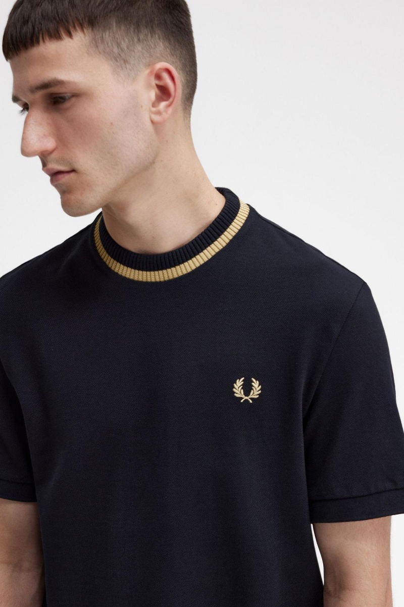 Fred Perry Crew Neck Piqué T-skjorte Herre Svarte | ENOHC10955