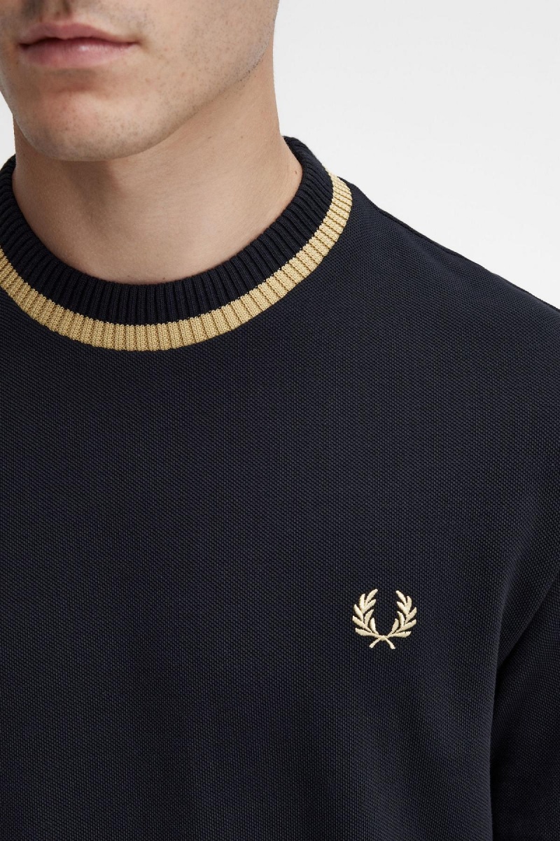 Fred Perry Crew Neck Piqué T-skjorte Herre Svarte | ENOHC10955