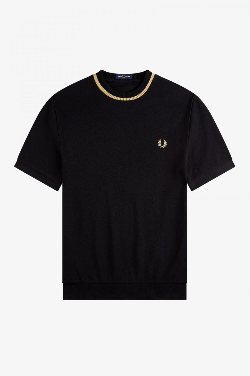 Fred Perry Crew Neck Piqué T-skjorte Herre Svarte | ENOHC10955