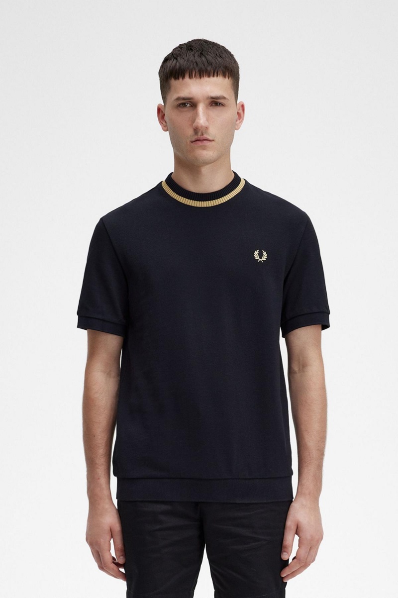 Fred Perry Crew Neck Piqué T-skjorte Herre Svarte | ENOHC10955