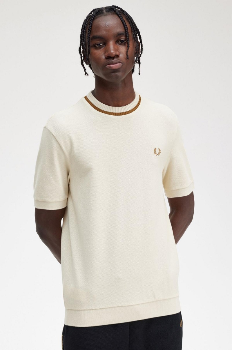 Fred Perry Crew Neck Piqué T-skjorte Herre Oatmeal | XNOGW98297