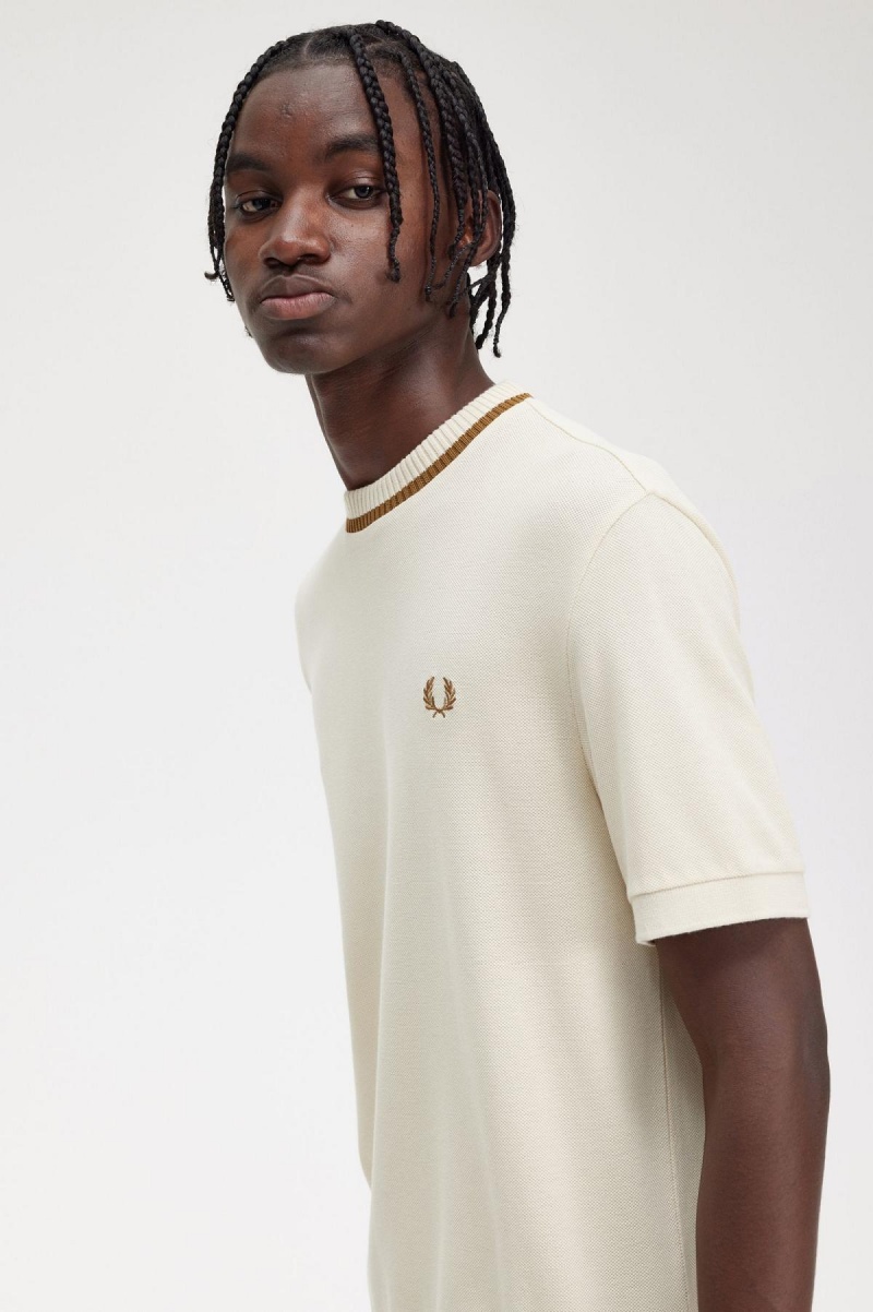 Fred Perry Crew Neck Piqué T-skjorte Herre Oatmeal | XNOGW98297