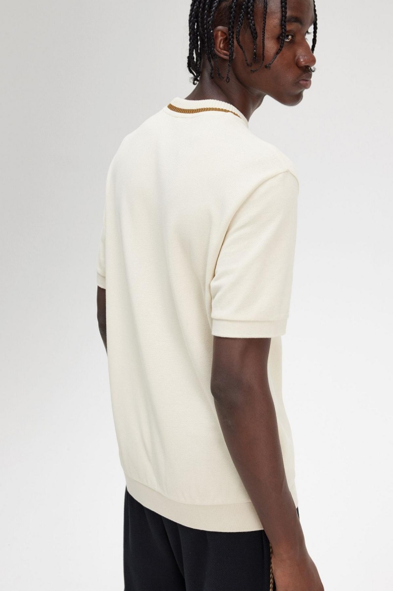 Fred Perry Crew Neck Piqué T-skjorte Herre Oatmeal | XNOGW98297