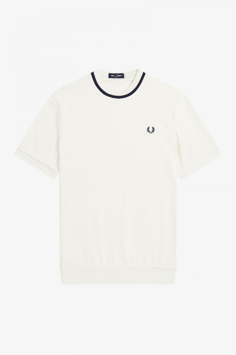 Fred Perry Crew Neck Piqué T-skjorte Herre Ecru | NOZDE24133