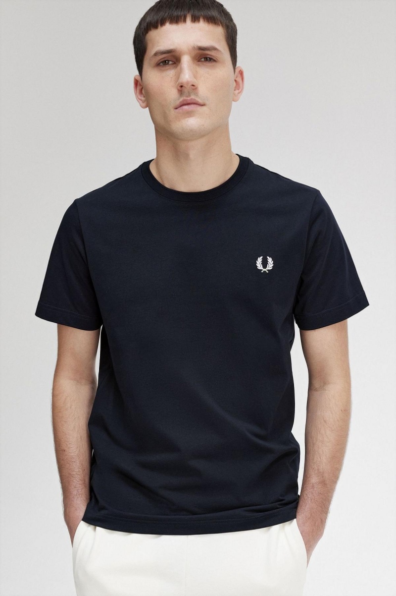 Fred Perry Crew Neck T-skjorte Herre Marineblå | XNOGW97709