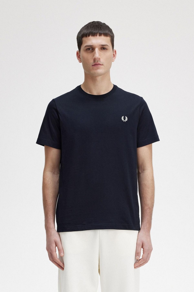 Fred Perry Crew Neck T-skjorte Herre Marineblå | XNOGW97709